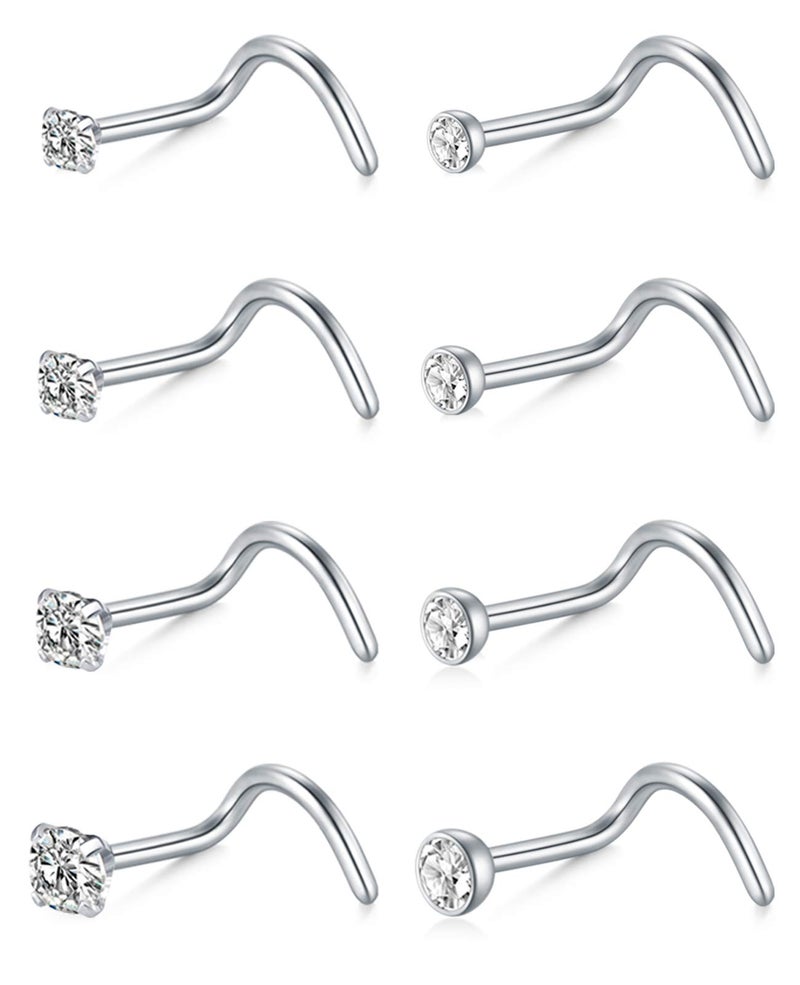 MODRSA Nose Studs 18 Gauge Nose Rings Studs Corkscrew Nose Rings Nose Ring Studs Nose Studs 18g Stainless Steel Nose Stud Screw Tiny Silver Nostril Piercing Stud for Women Men - Image 1